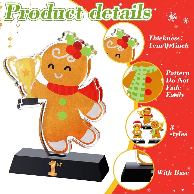 Trnayi 3 Pcs Christmas Contest Trophy Set Acrylic 1st 2nd 3rd 5.9'' Funny Trophies Gingerbread House Man Cookie Santa Snowman Decorating Kit Party Award for Xmas - Image 3